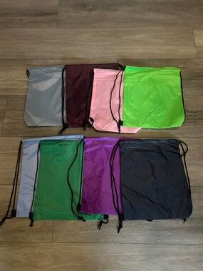 NWOT Sm. Drawstring Sport & Swim Bags lot of 8 Packable Colored Gym Sacks shown